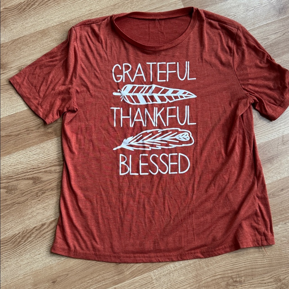 Boutique orange Thanksgiving tee t shirt Grateful Thankful Blessed XL Fall